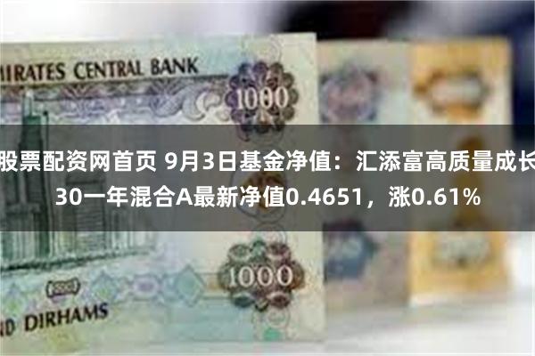 股票配资网首页 9月3日基金净值：汇添富高质量成长30一年混合A最新净值0.4651，涨0.61%